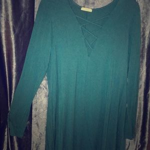 Teal cross neck dress